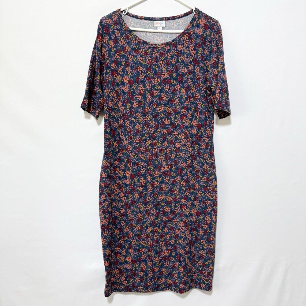 LuLaRoe Julia Multicolor Floral Short Sleeve Dress Size L
